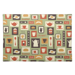 Retro pattern with kitchen dishes for breakfast cloth placemat