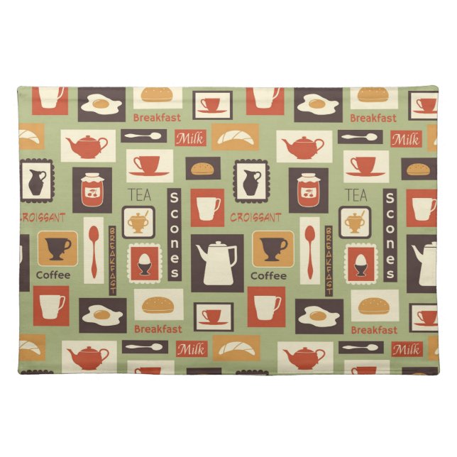 Retro pattern with kitchen dishes for breakfast cloth placemat (Front)