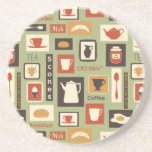 Retro pattern with kitchen dishes for breakfast coaster