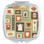 Retro pattern with kitchen dishes for breakfast compact mirror