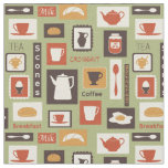 Retro pattern with kitchen dishes for breakfast fabric