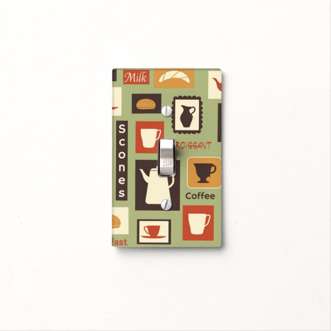 Retro pattern with kitchen dishes for breakfast light switch cover (In Situ)