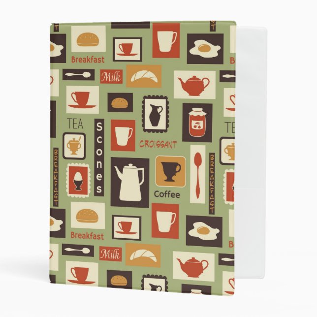Retro pattern with kitchen dishes for breakfast mini binder (Front/Inside)