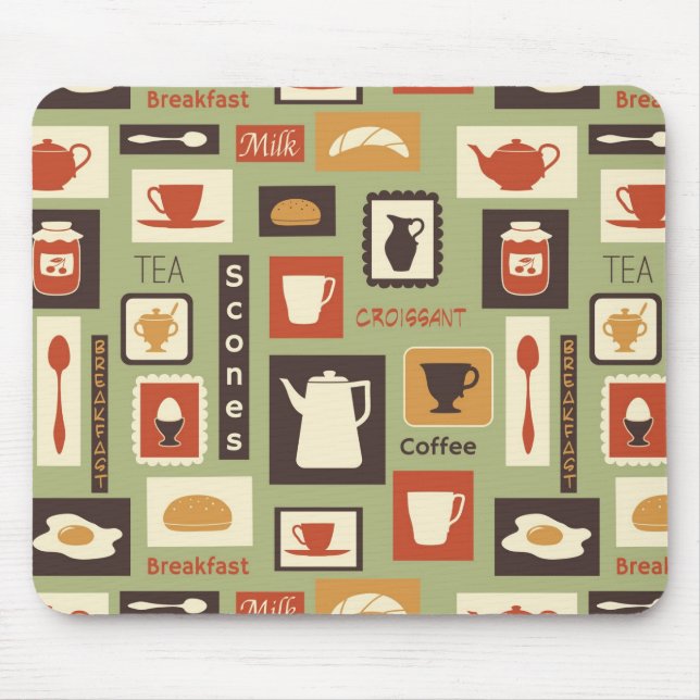 Retro pattern with kitchen dishes for breakfast mouse pad (Front)