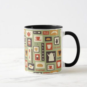 Retro pattern with kitchen dishes for breakfast mug