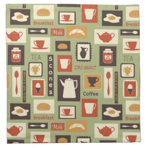 Retro pattern with kitchen dishes for breakfast napkin