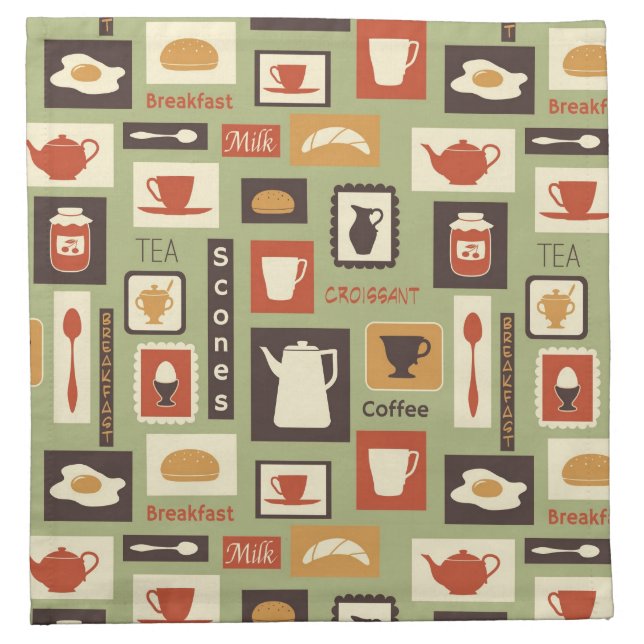 Retro pattern with kitchen dishes for breakfast napkin (Front)