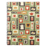 Retro pattern with kitchen dishes for breakfast notebook