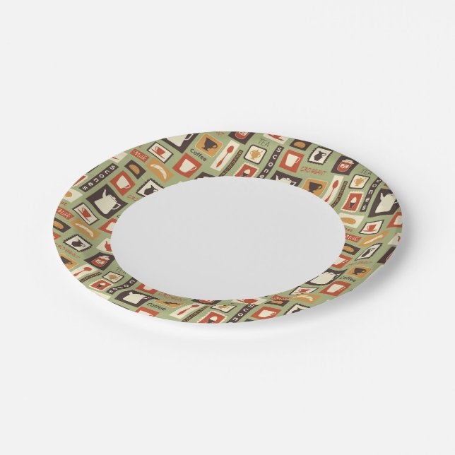 Retro pattern with kitchen dishes for breakfast paper plates (Angled)