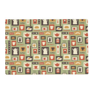 Retro pattern with kitchen dishes for breakfast placemat