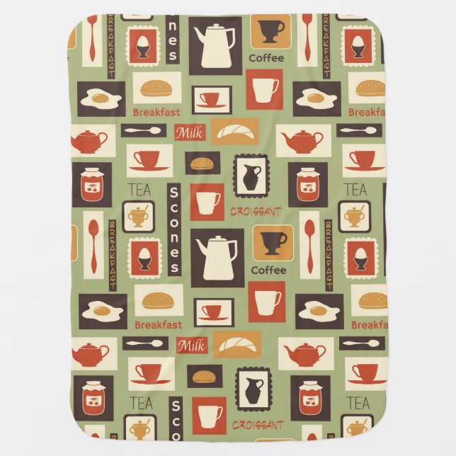 Retro pattern with kitchen dishes for breakfast receiving blanket (Front)
