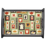 Retro pattern with kitchen dishes for breakfast serving tray