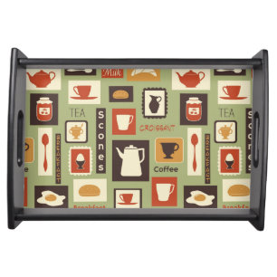 Retro pattern with kitchen dishes for breakfast serving tray