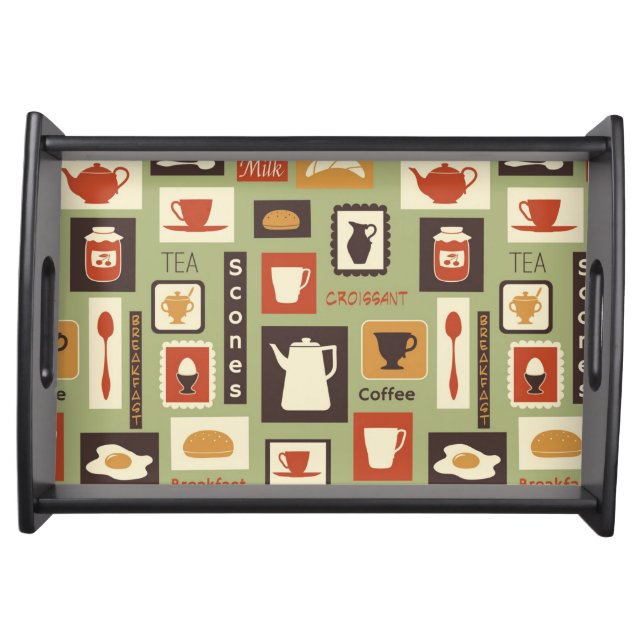 Retro pattern with kitchen dishes for breakfast serving tray (Front)