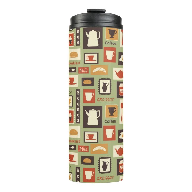 Retro pattern with kitchen dishes for breakfast thermal tumbler (Front)