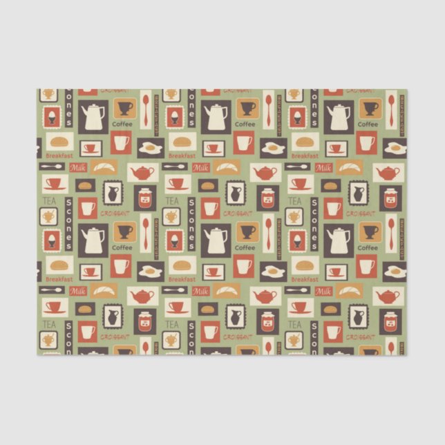 Retro pattern with kitchen dishes for breakfast tissue paper (Front)