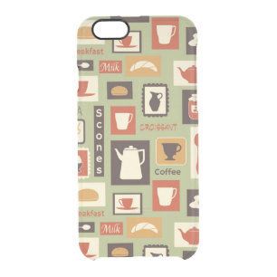 Retro pattern with kitchen dishes for breakfast clear iPhone 6/6S case