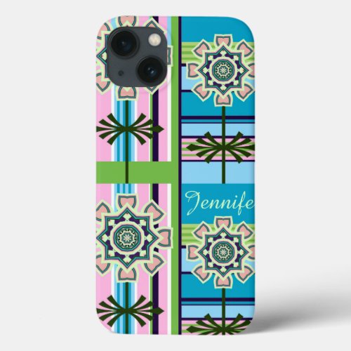 Retro patterns fantasy flowers  custom Name iPhone 13 Case
