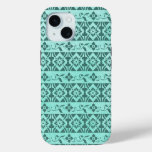 Retro patterns &amp; flowers on mint green background iPhone 15 case