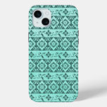 Retro patterns &amp; flowers on mint green background iPhone 15 plus case