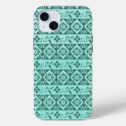 Retro patterns  flowers on mint green background iPhone 15 plus case