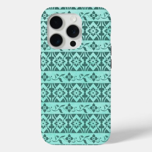 Retro patterns  flowers on mint green background iPhone 15 pro case