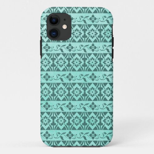 Retro patterns  flowers on mint green background iPhone 11 case