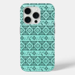 Retro patterns &amp; flowers on mint green background iPhone 15 pro case