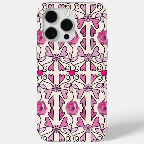 Retro patterns roses flowers  hearts iPhone 15 pro max case