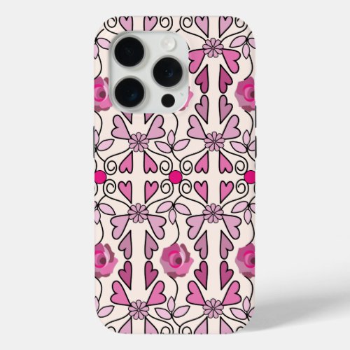 Retro patterns roses flowers  hearts iPhone 15 pro case