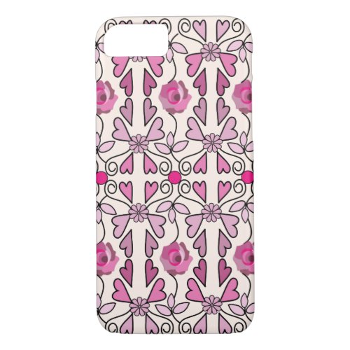 Retro patterns roses flowers  hearts iPhone 87 case