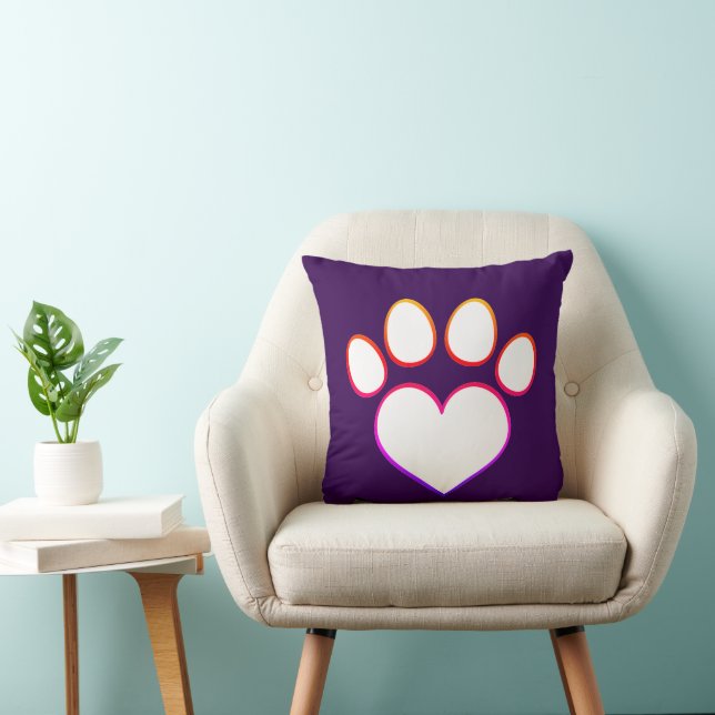 Retro Paw Print with Heart  Throw Pillow (Chair)