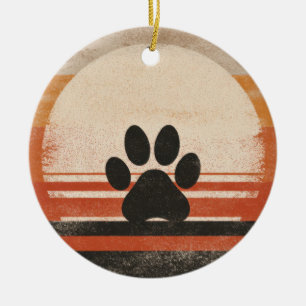 Retro Paw Sunset – Vintage Pet Lover Art Ceramic Ornament