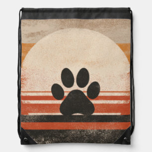 Retro Paw Sunset – Vintage Pet Lover Art Drawstring Bag