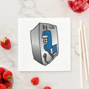 Retro Payphone Blue and Silver Public Telephone Napkins