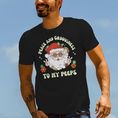 Retro Peace and Grooviness Hippie Santa Christmas T_Shirt