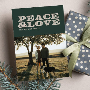 Retro peace and love Christmas holiday photo card