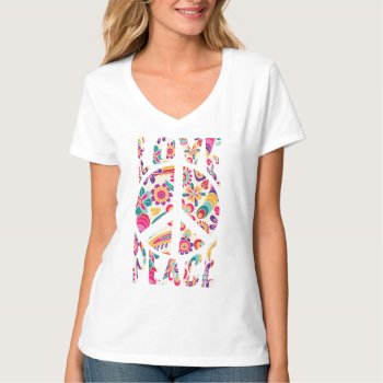 Retro Peace And Love Floral  T-shirt by Dmargie1029 at Zazzle