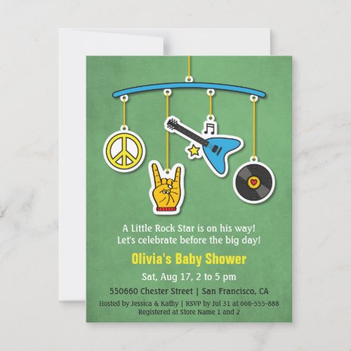 Retro Peace Guitar Rock and Roll Baby Boy Shower Invitation