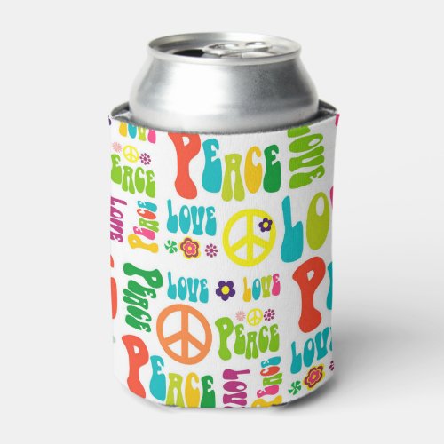 Retro Peace Hippy Sign Pattern Can Cooler
