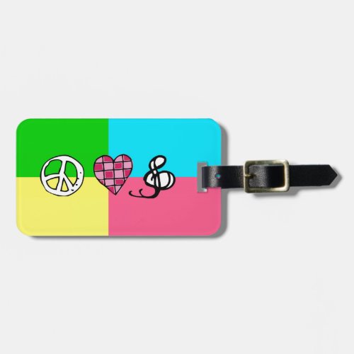 Retro Peace Love and Music Luggage Tag