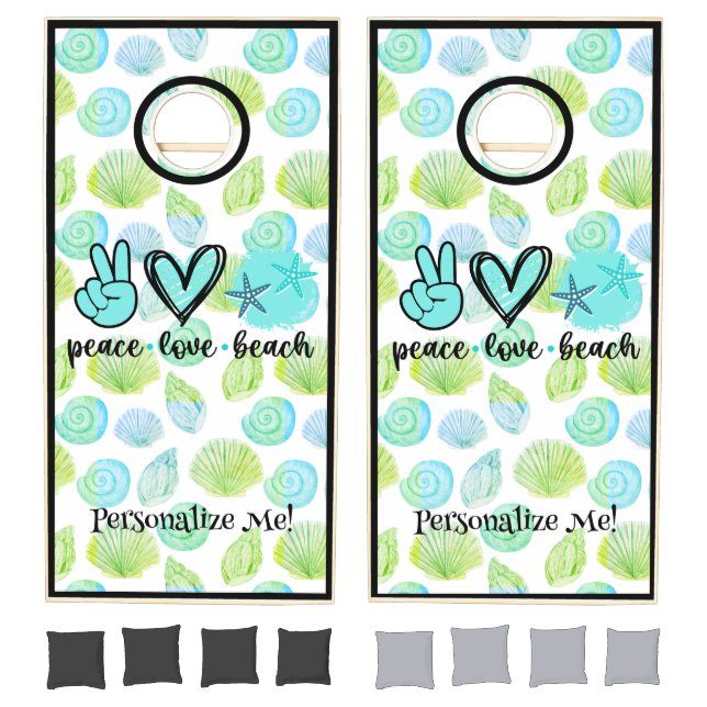 Retro Peace Love Beach Quote Seashells Cornhole Set (Set)