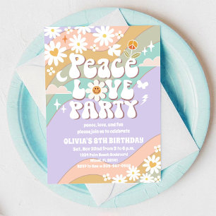 Retro Peace Love Birthday Invitation