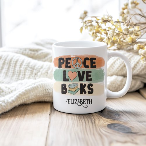 Retro Peace LOVE Books Custom Name Coffee Mug