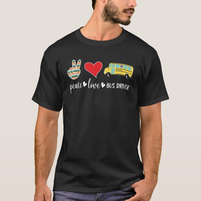 Retro Peace Love Bus Driver Back To School Heart H T-Shirt (Front)
