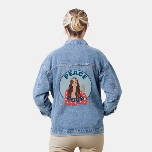 Retro Peace Love Flower Power Sign Denim Jacket