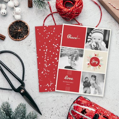 Retro Peace Love Joy Christmas Holiday Photo Card