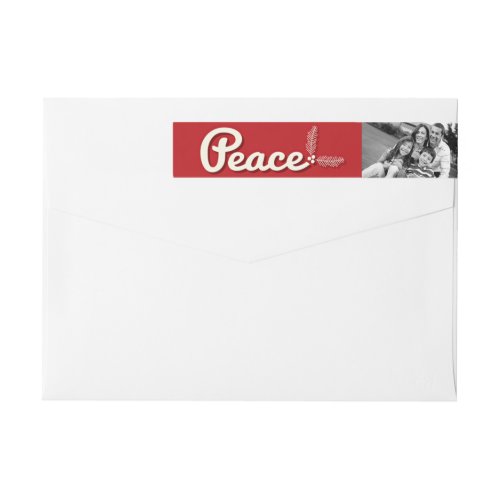 Retro Peace Love Joy Holiday Photo Return Address Wrap Around Label