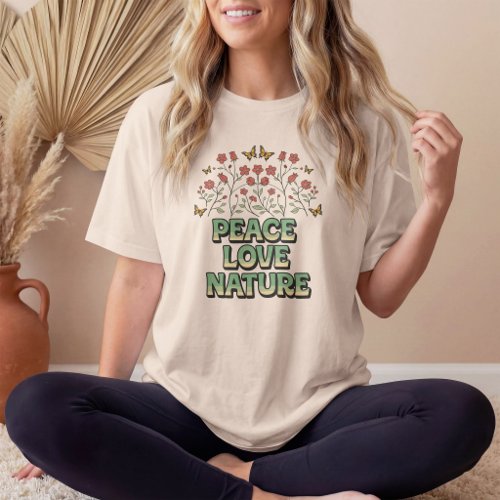 Retro Peace Love Nature Floral & Butterfly Tri-Blend Shirt