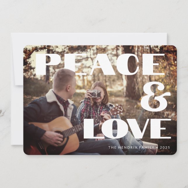 Retro Peace & Love Photo Holiday Card (Front)